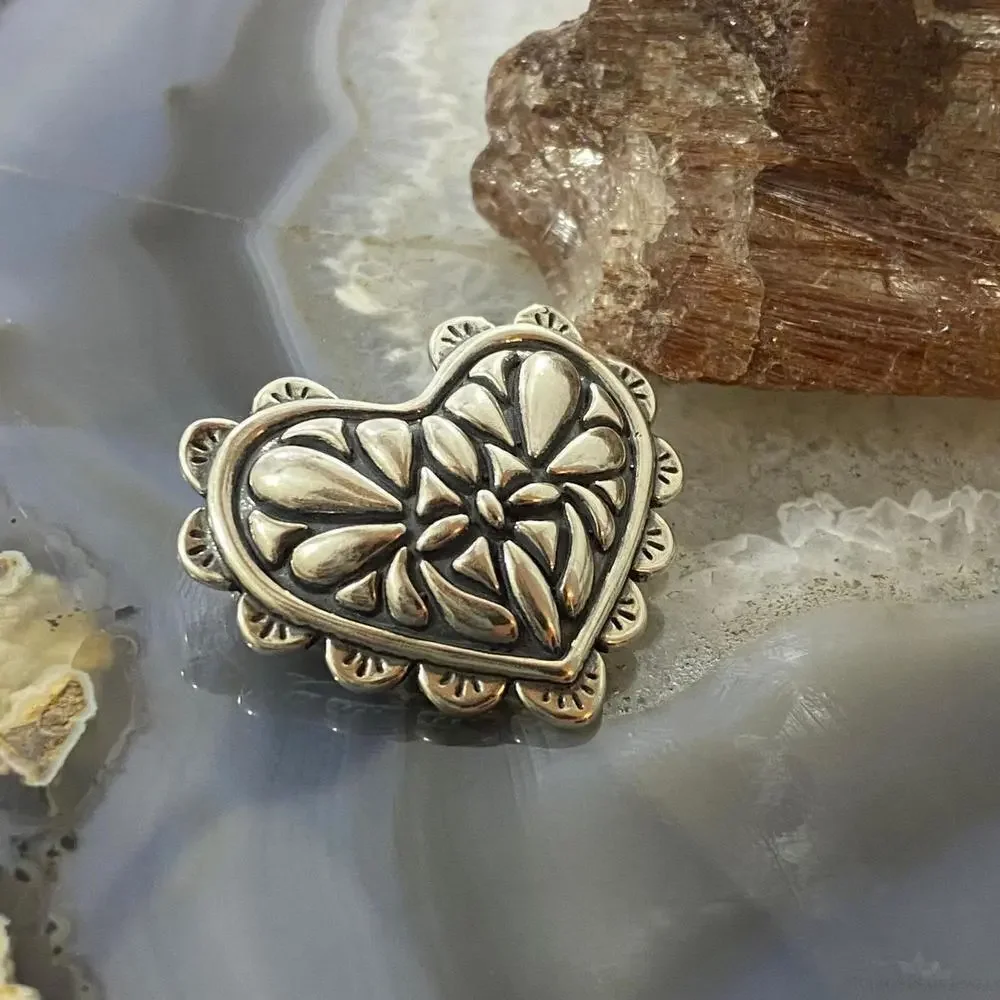 Carolyn Pollack Southwestern Style Sterling Silver Decorated Heart Brooch